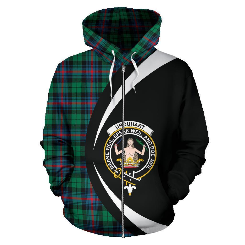 Urquhart Broad Red Ancient Tartan Crest Zipper Hoodie - Circle Style