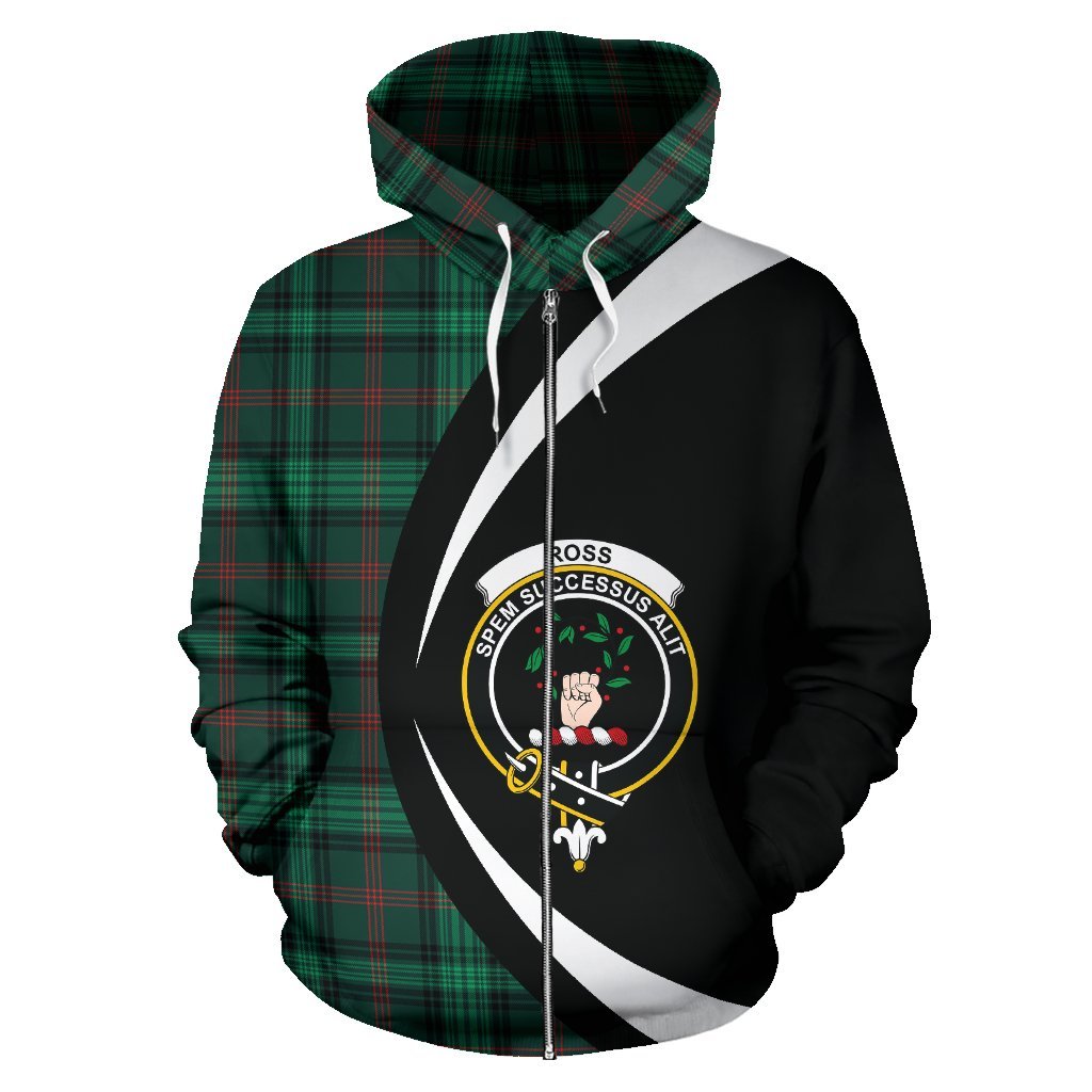 Ross Hunting Modern Tartan Crest Zipper Hoodie - Circle Style