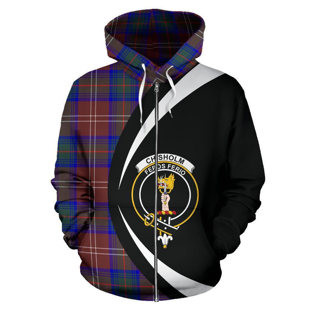 Chisholm Hunting Modern Tartan Crest Zipper Hoodie - Circle Style