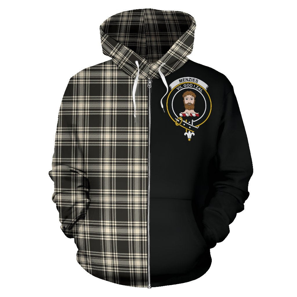 Menzies Black & White Ancient Tartan Crest Zipper Hoodie - Half Of Me Style