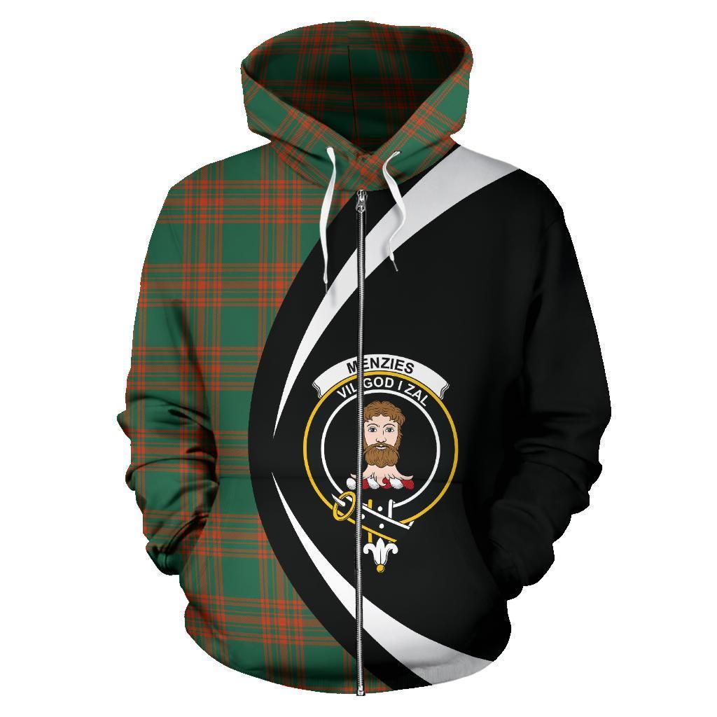 Menzies Green Ancient Tartan Crest Zipper Hoodie - Circle Style