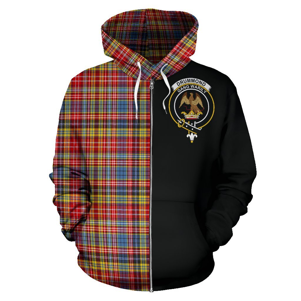 Drummond of Strathallan Tartan Crest Zipper Hoodie - Half Of Me Style