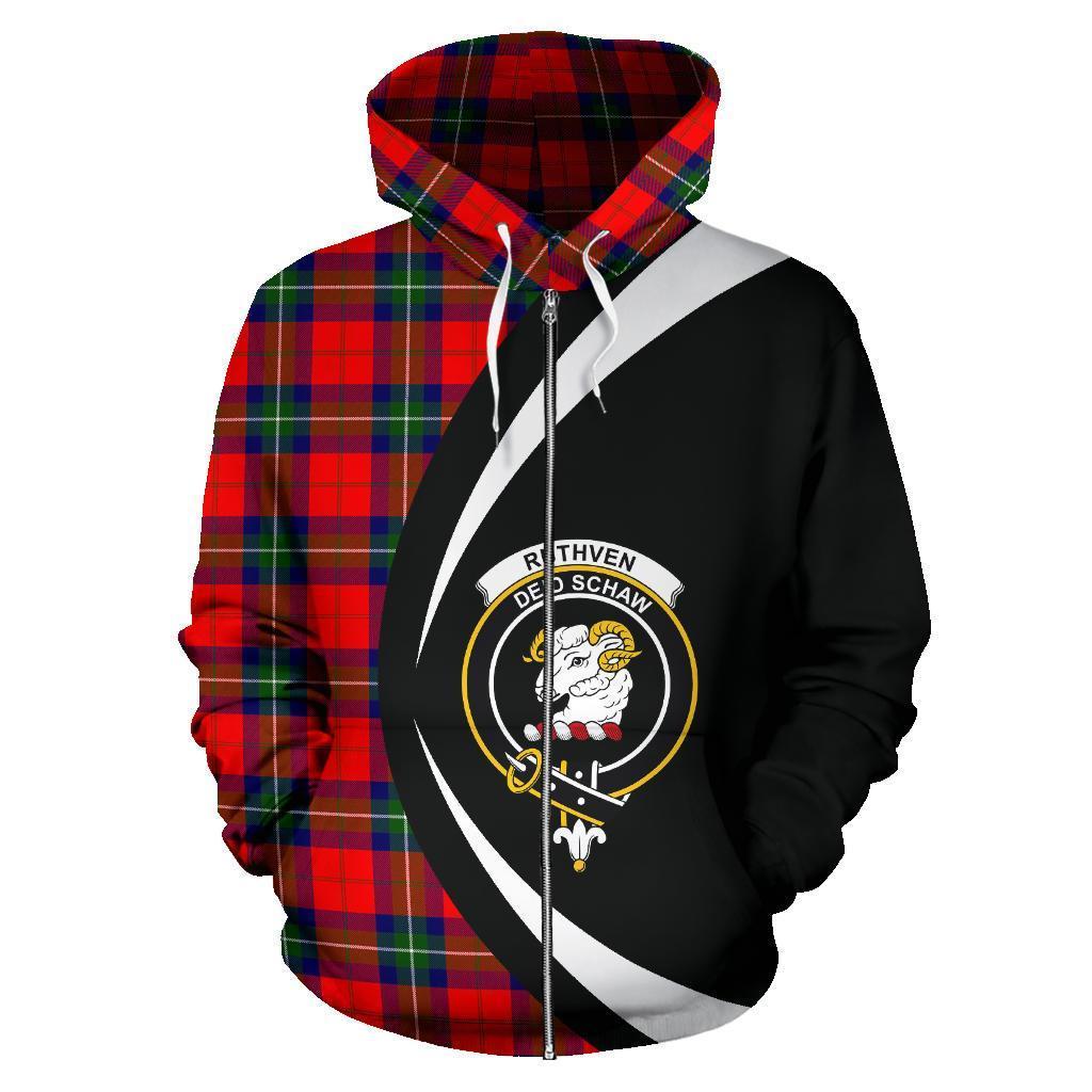 Ruthven Modern Tartan Crest Zipper Hoodie - Circle Style