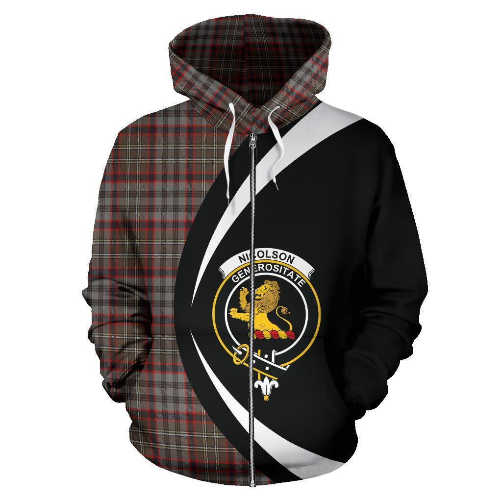 Nicolson Hunting Weathered Tartan Crest Zipper Hoodie - Circle Style