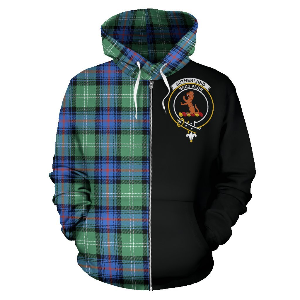 Sutherland Old Ancient Tartan Crest Zipper Hoodie - Half Of Me Style