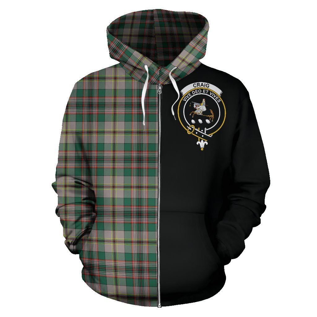 Craig Ancient Tartan Crest Zipper Hoodie - Half Of Me Style