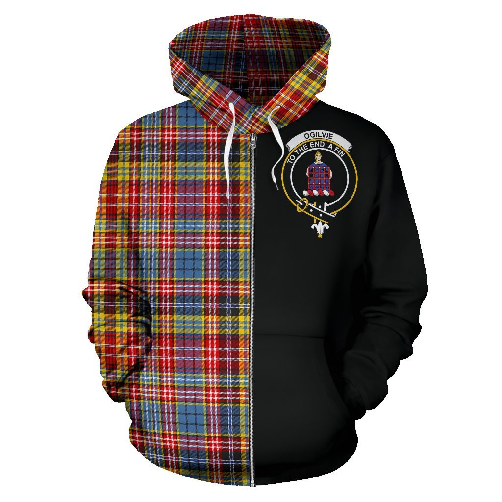 Ogilvie of Airlie Ancient Tartan Crest Zipper Hoodie - Half Of Me Style