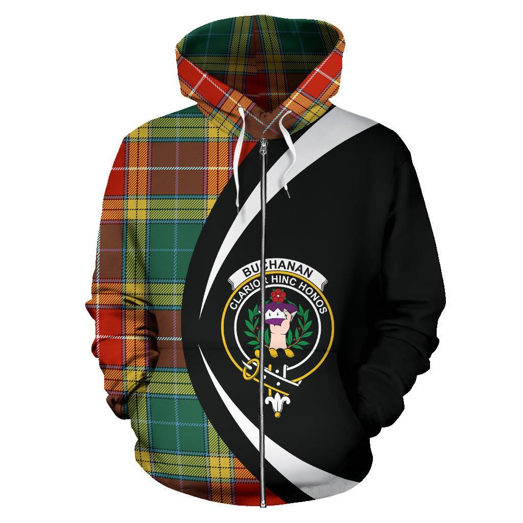 Buchanan Old Sett Tartan Crest Zipper Hoodie - Circle Style