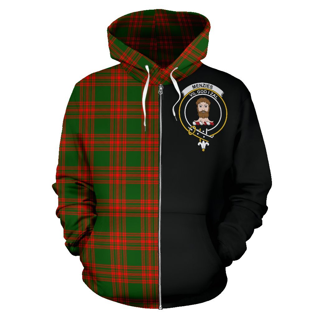 Menzies Green Modern Tartan Crest Zipper Hoodie - Half Of Me Style