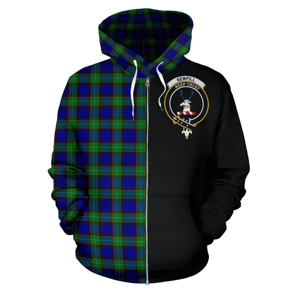 Sempill Modern Tartan Crest Zipper Hoodie - Half Of Me Style