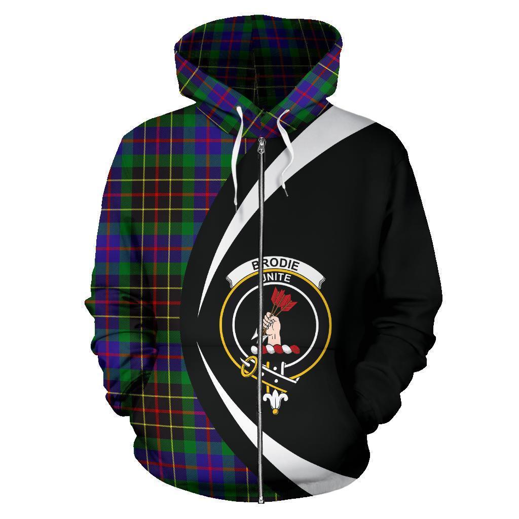 Brodie Hunting Modern Tartan Crest Zipper Hoodie - Circle Style