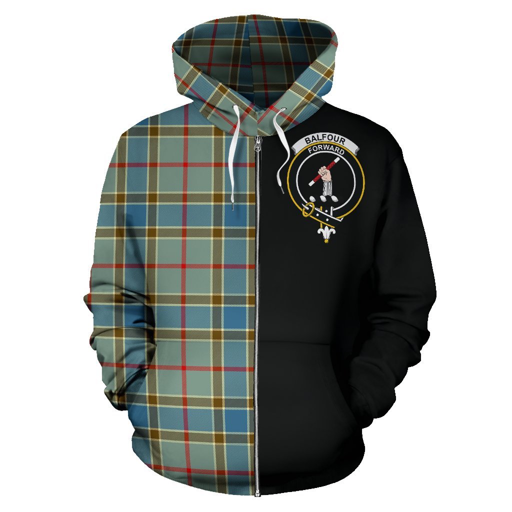 Balfour Blue Tartan Crest Zipper Hoodie - Half Of Me Style