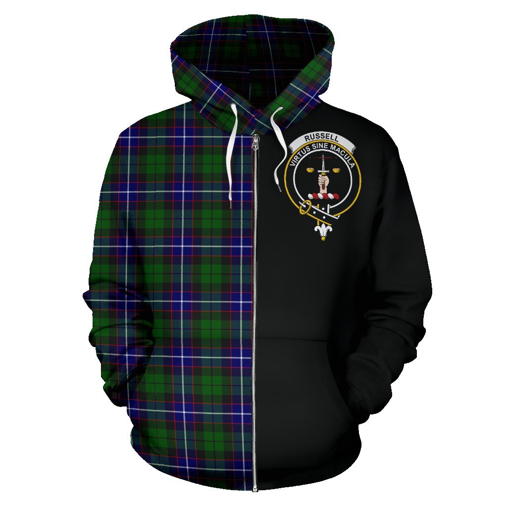 Russell Modern Tartan Crest Zipper Hoodie - Half Of Me Style