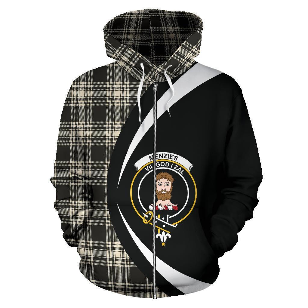 Menzies Black _ White Ancient Tartan Crest Zipper Hoodie - Circle Style