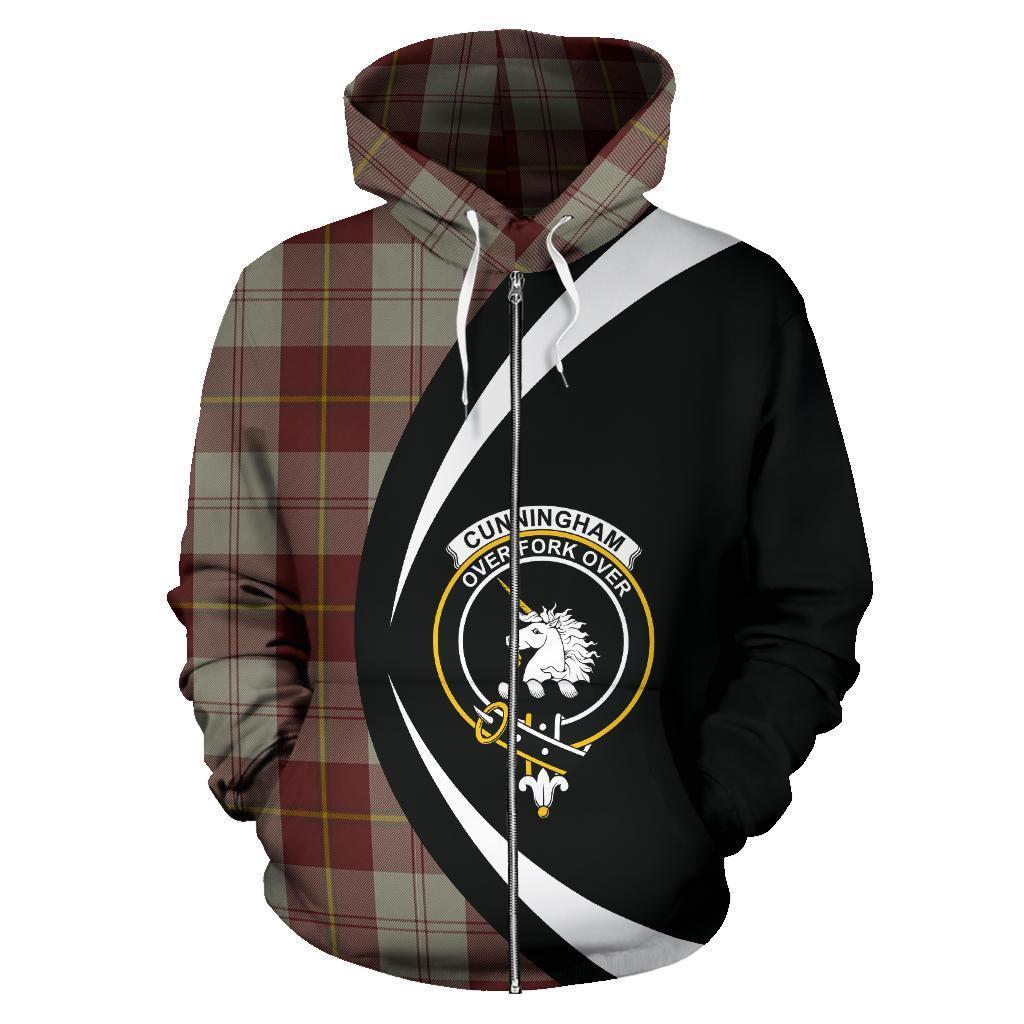 Cunningham Burgundy Dancers Tartan Crest Zipper Hoodie - Circle Style