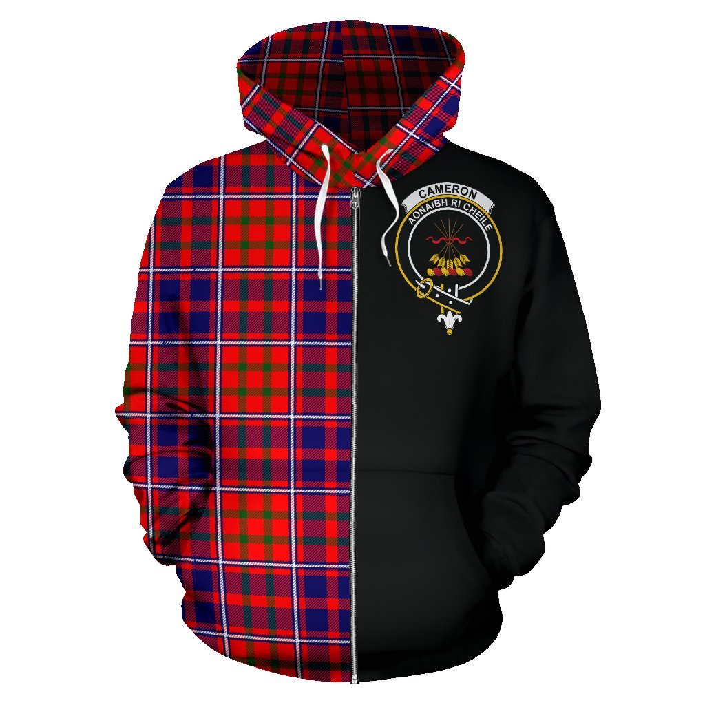 Cameron of Lochiel Modern Tartan Crest Zipper Hoodie - Half Of Me Style