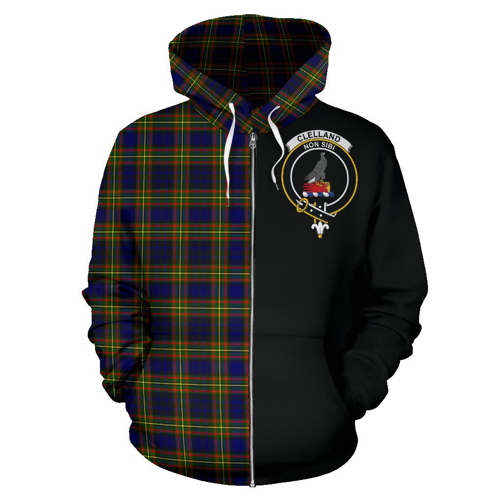 Clelland Modern Tartan Crest Zipper Hoodie - Half Of Me Style