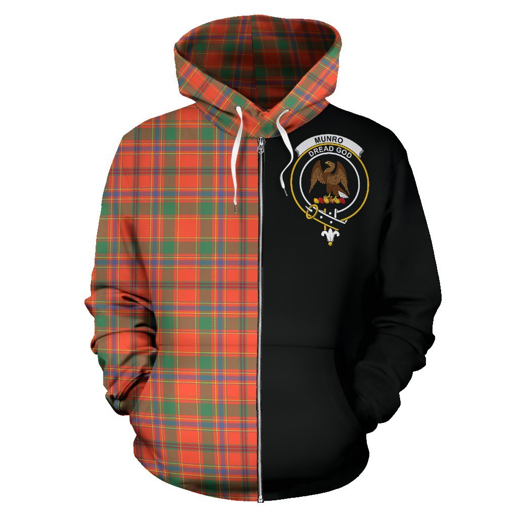 Munro Ancient Tartan Crest Zipper Hoodie - Half Of Me Style