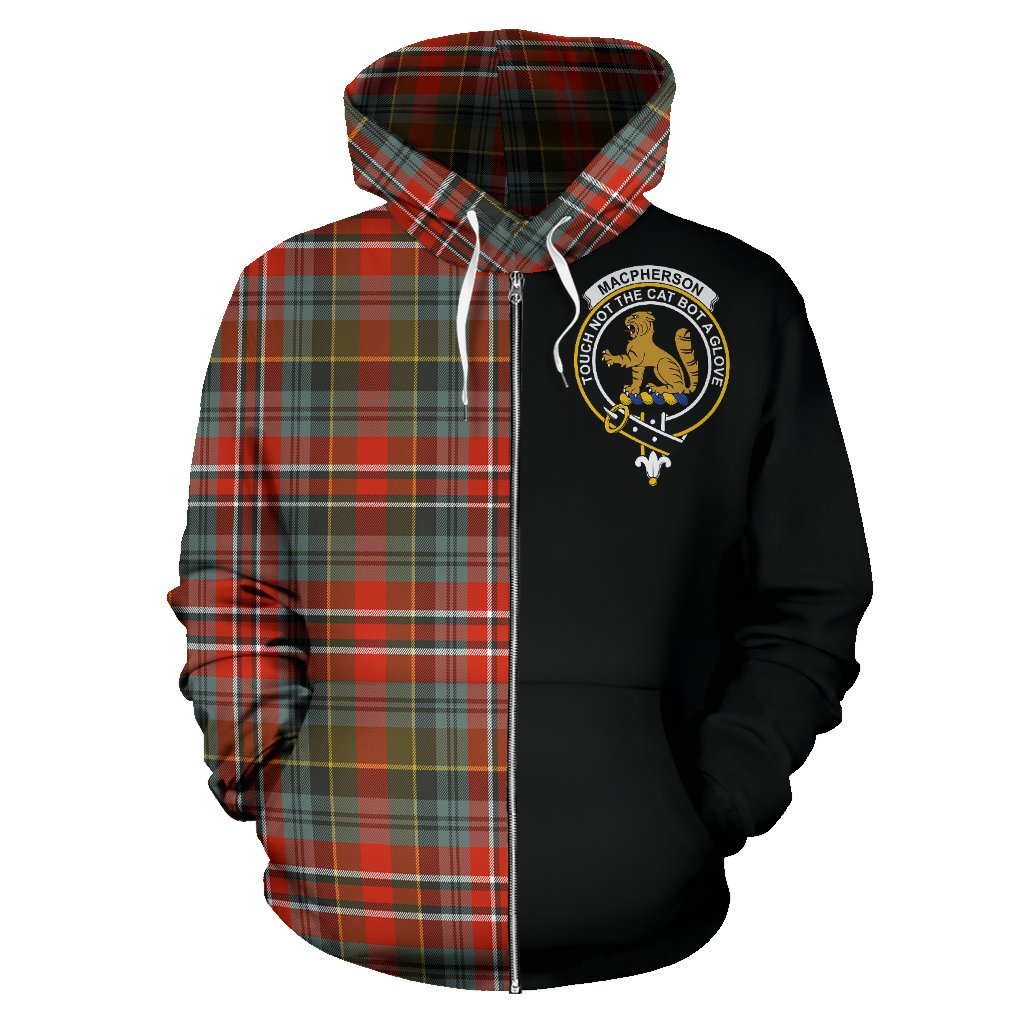 MacPherson Weathered Tartan Crest Zipper Hoodie - Half Of Me Style