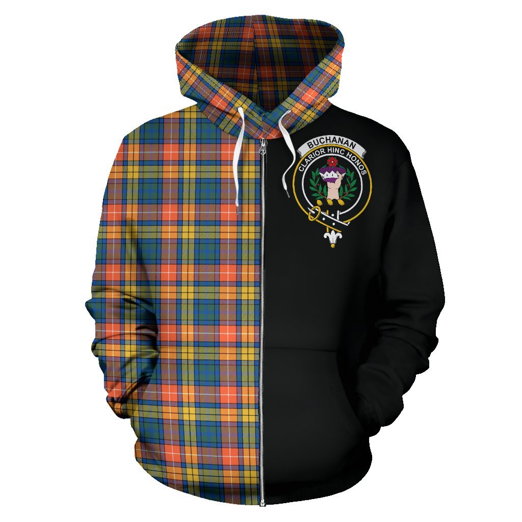 Buchanan Ancient Tartan Crest Zipper Hoodie - Half Of Me Style