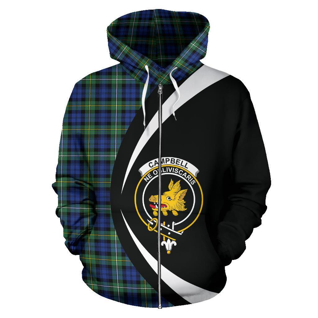 Campbell Argyll Ancient Tartan Crest Zipper Hoodie - Circle Style