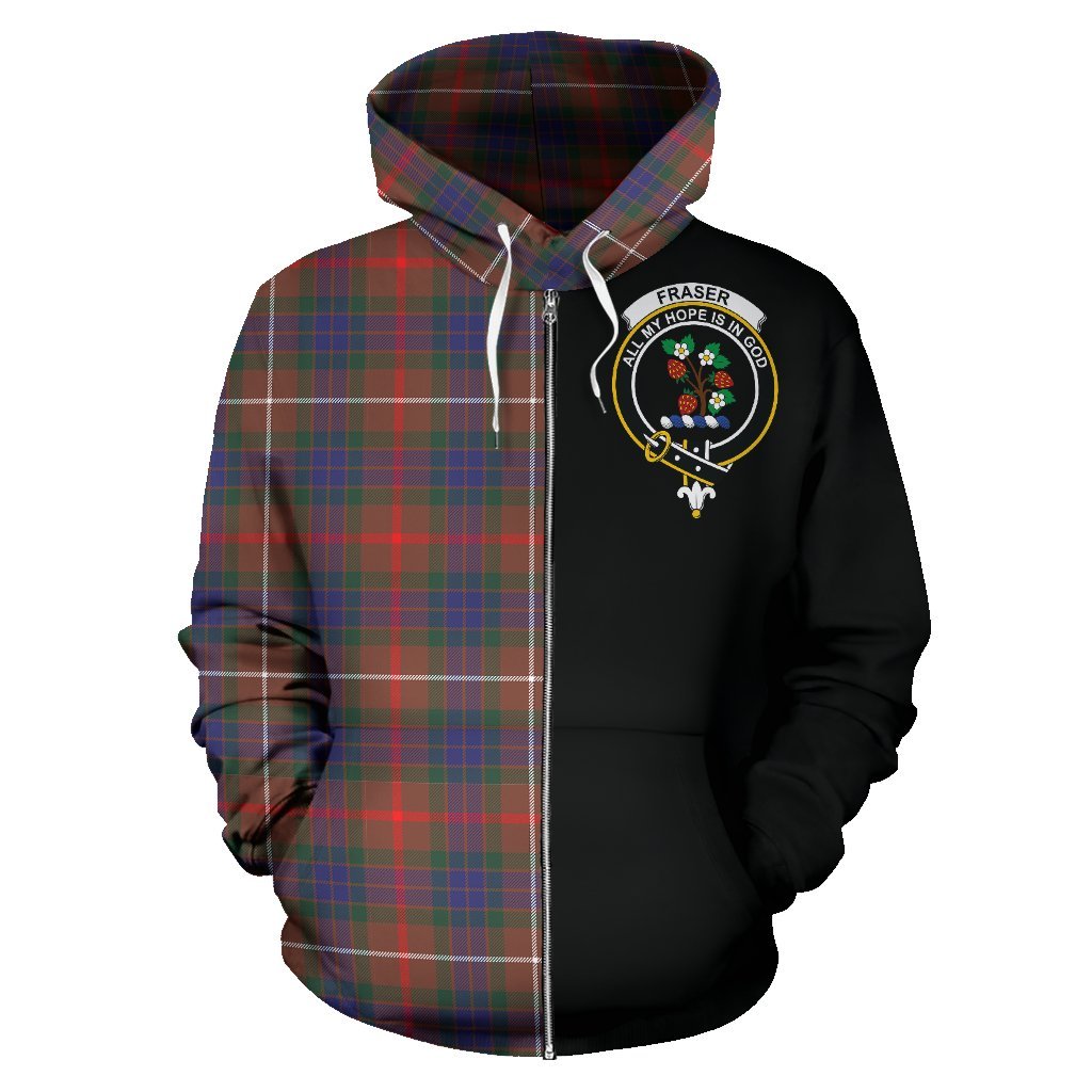 Fraser Hunting Modern Tartan Crest Zipper Hoodie - Half Of Me Style