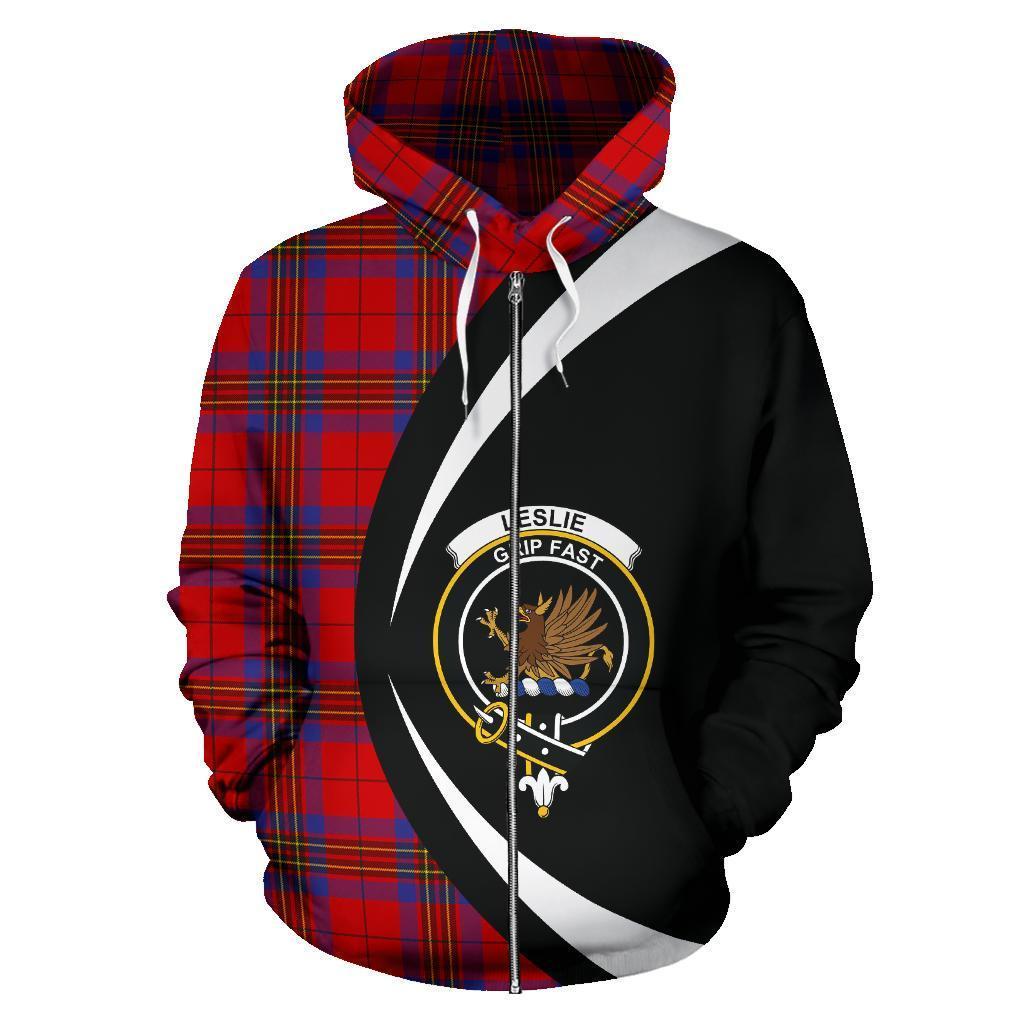 Leslie Modern Tartan Crest Zipper Hoodie - Circle Style