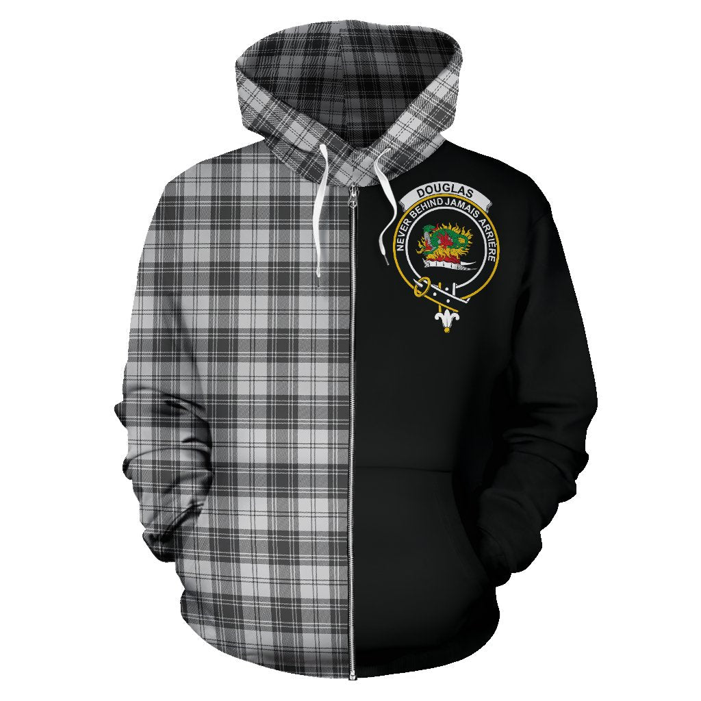 Douglas Grey Modern Tartan Crest Zipper Hoodie - Half Of Me Style