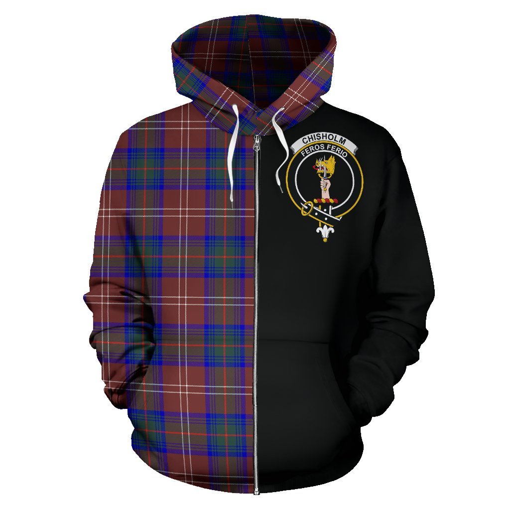 Chisholm Hunting Modern Tartan Crest Zipper Hoodie - Half Of Me Style