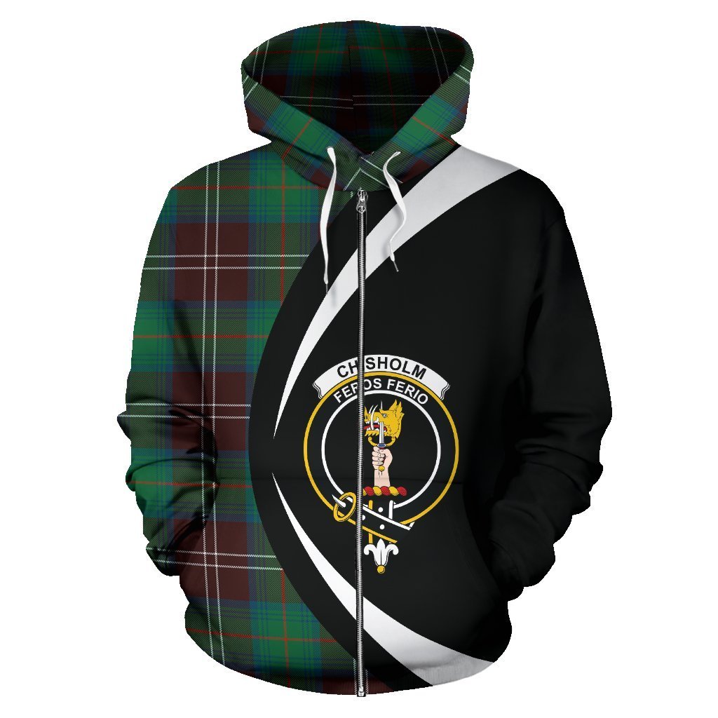 Chisholm Hunting Ancient Tartan Crest Zipper Hoodie - Circle Style