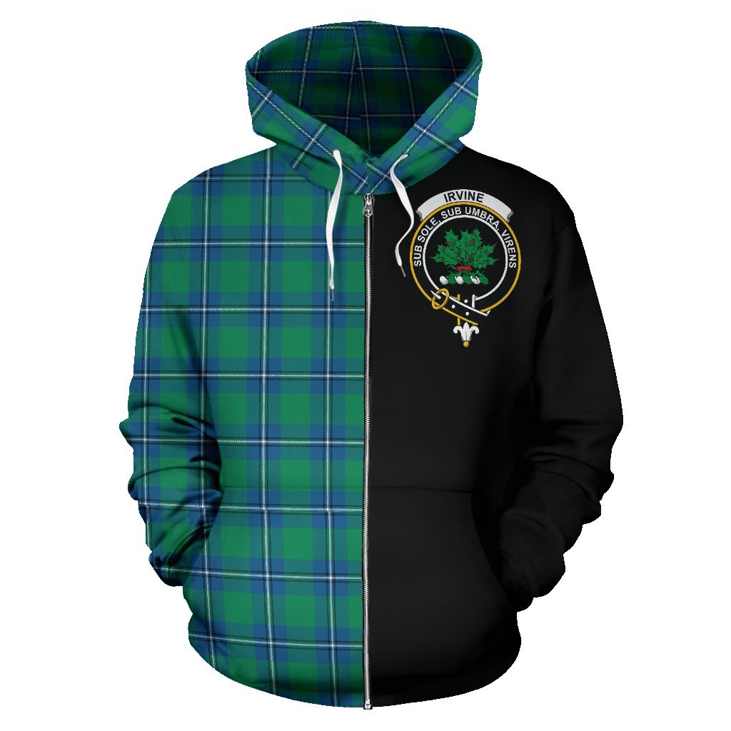 Irvine Ancient Tartan Crest Zipper Hoodie - Half Of Me Style