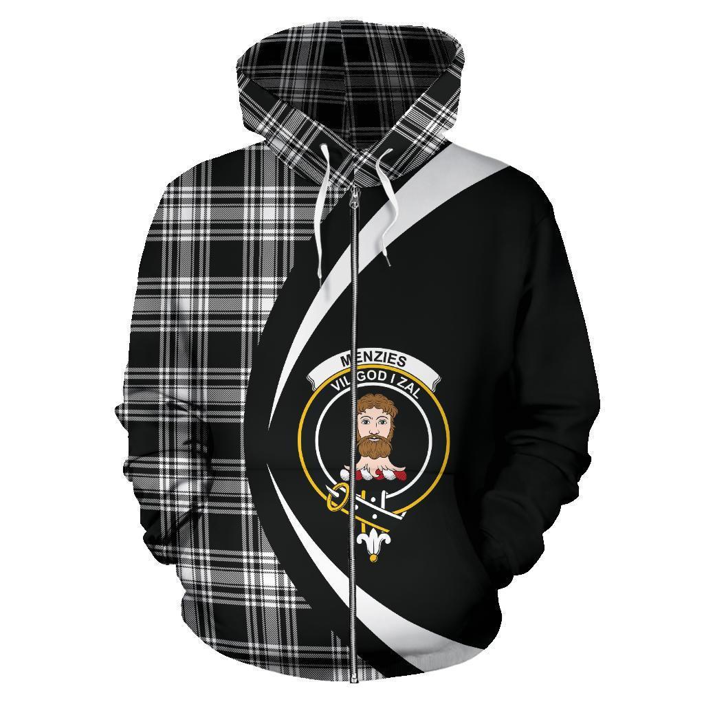 Menzies Black _ White Modern Tartan Crest Zipper Hoodie - Circle Style