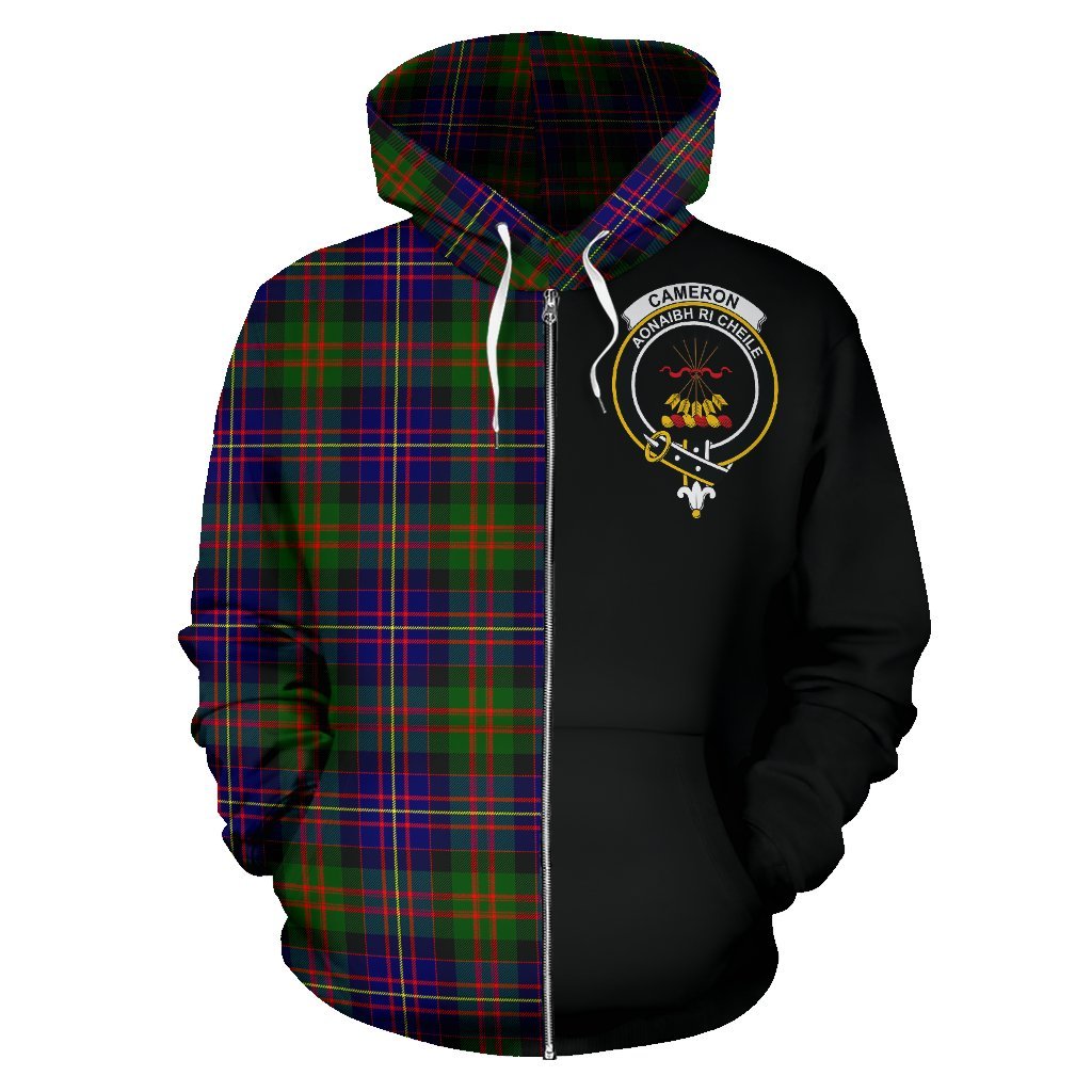 Cameron of Erracht Modern Tartan Crest Zipper Hoodie - Half Of Me Style