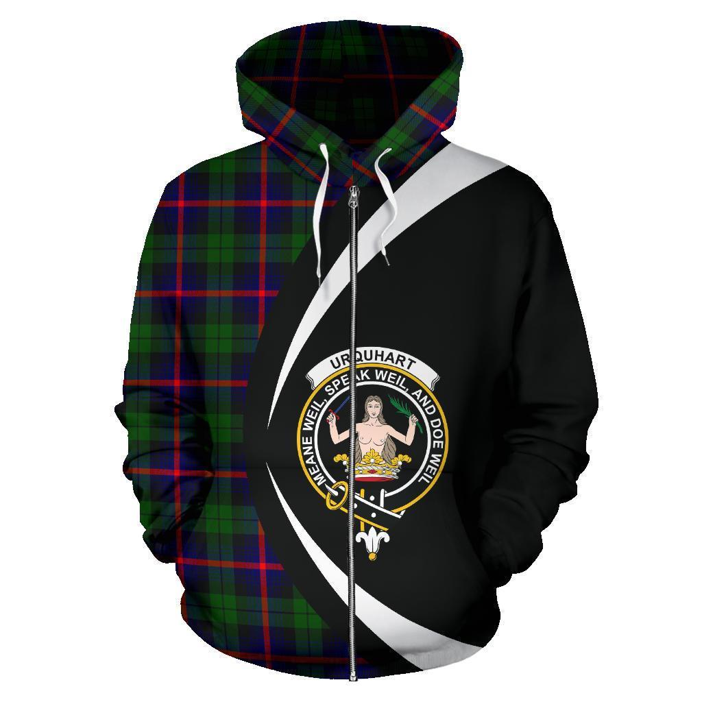 Urquhart Modern Tartan Crest Zipper Hoodie - Circle Style