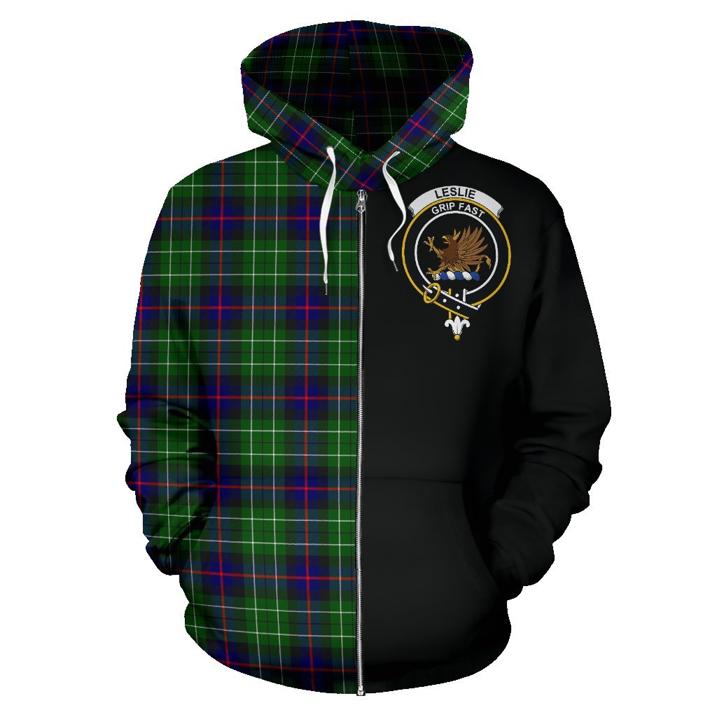 Leslie Hunting Tartan Crest Zipper Hoodie - Half Of Me Style