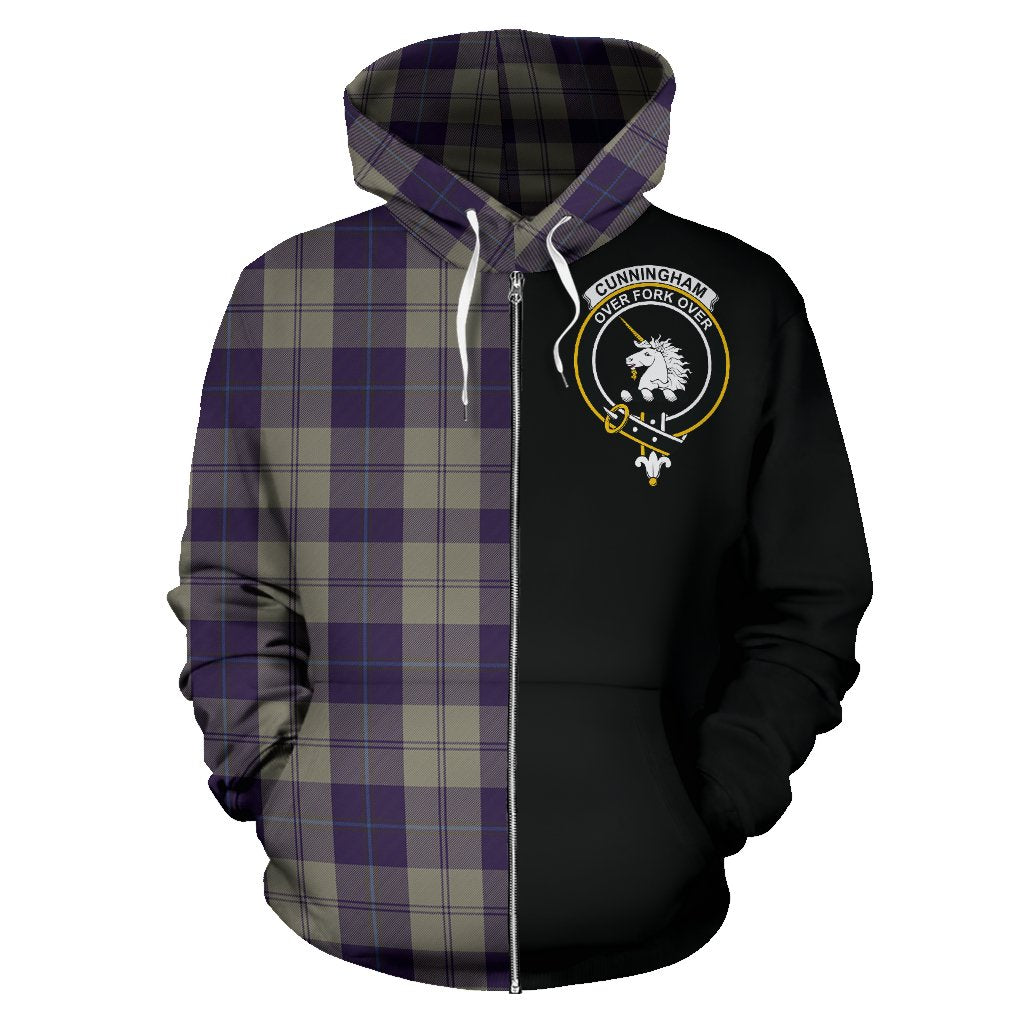 Cunningham Dress Blue Dancers Tartan Crest Zipper Hoodie - Half Of Me Style