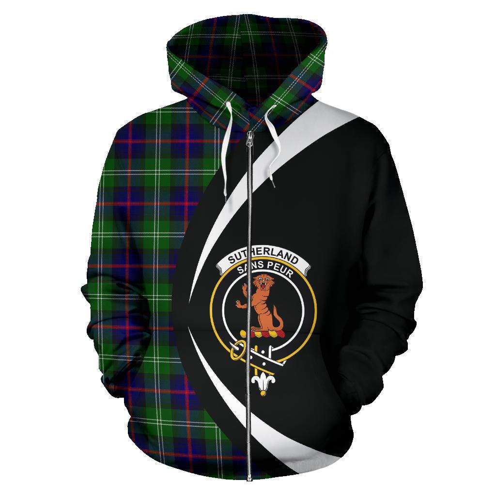 Sutherland Modern Tartan Crest Zipper Hoodie - Circle Style