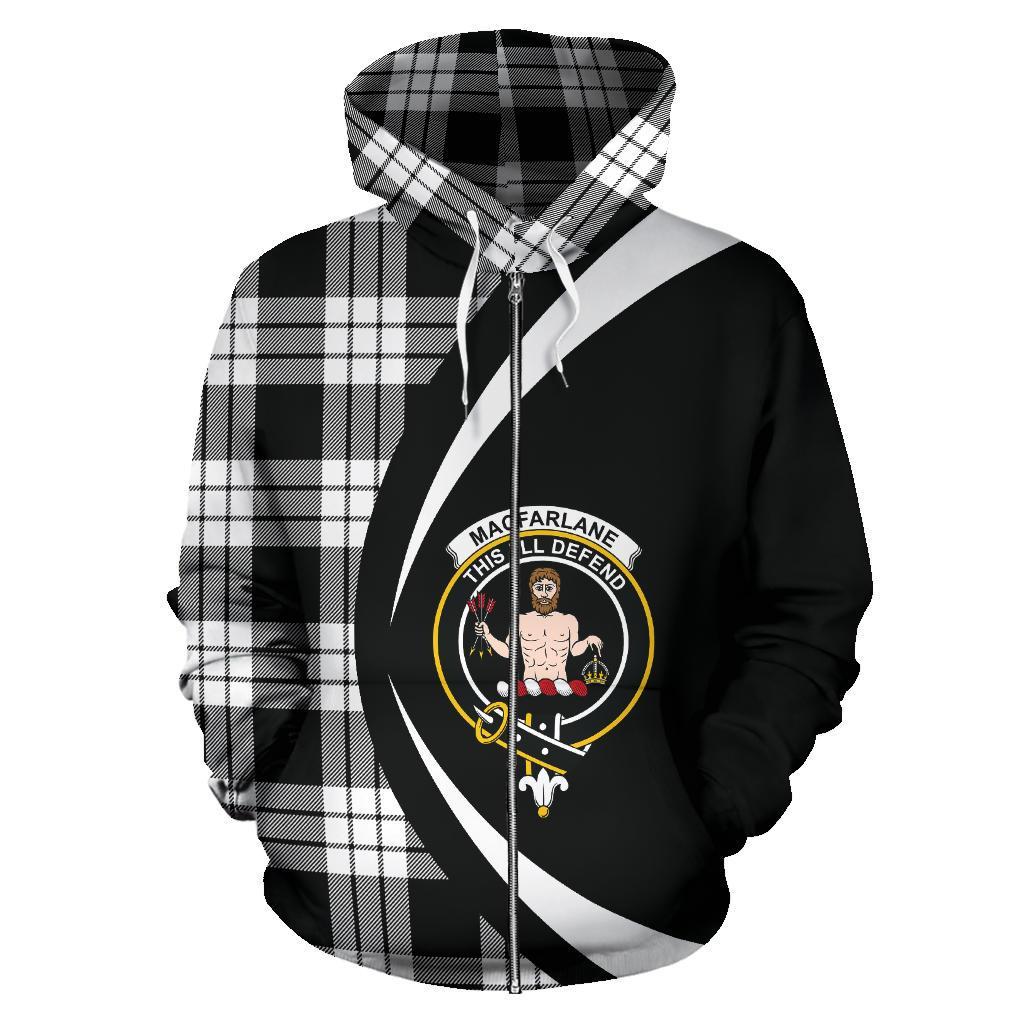 MacFarlane Black _ White Crest Tartan Zipper Hoodie - Circle Style