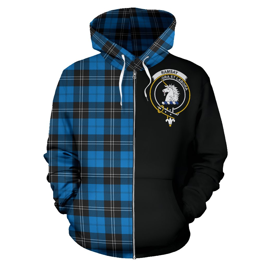 Ramsay Blue Ancient Tartan Crest Zipper Hoodie - Half Of Me Style