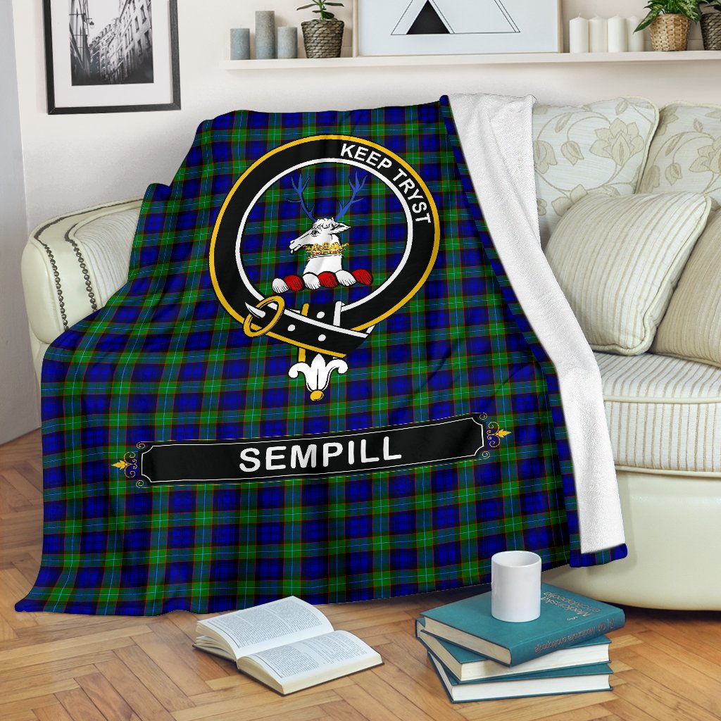 Sempill (or Semple) Family Tartan Crest Blanket - 3 Sizes