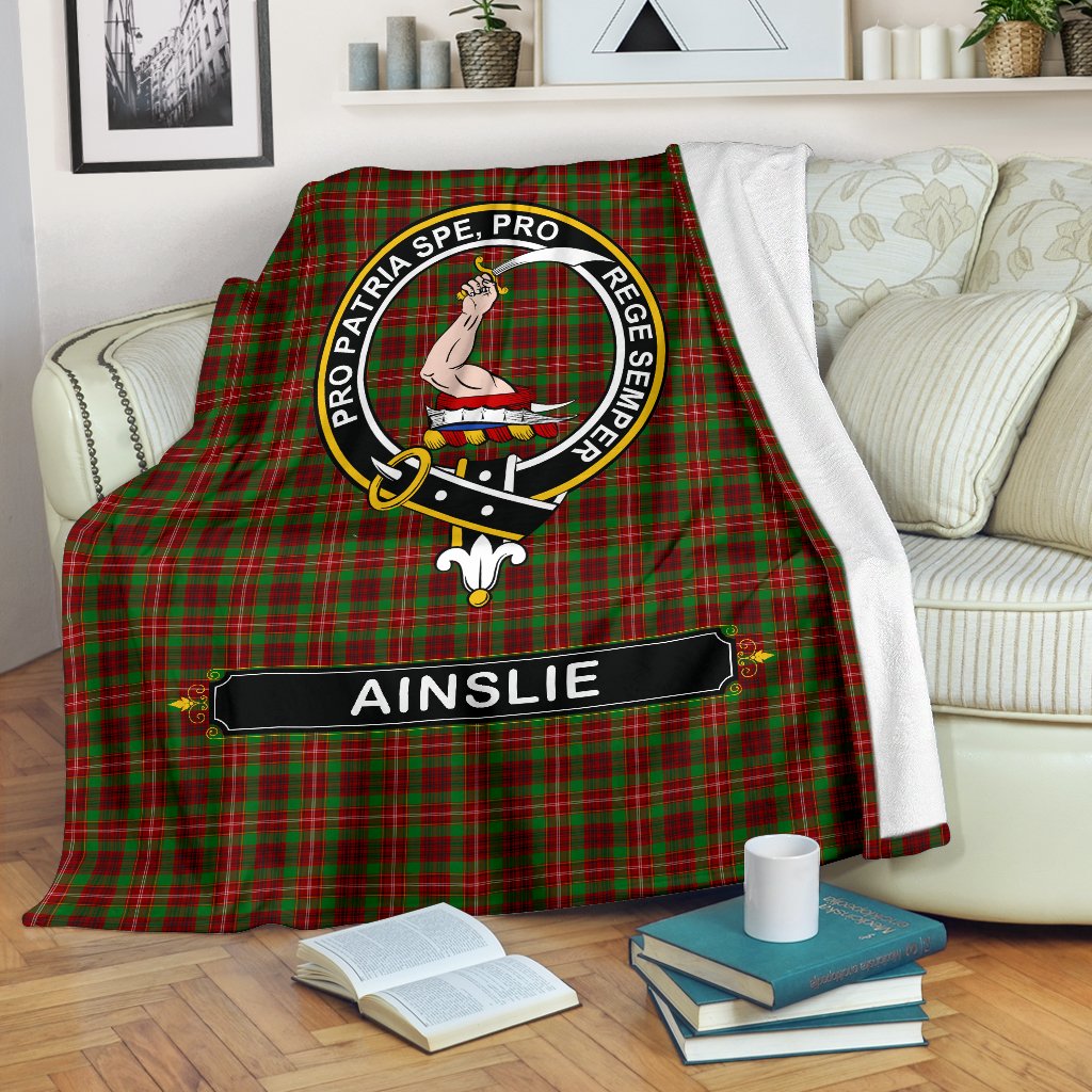 Ainslie Family Tartan Crest Blanket - 3 Sizes