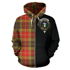 Buchanan Old Sett Weathered Tartan Crest Zipper Hoodie - Half Of Me Style