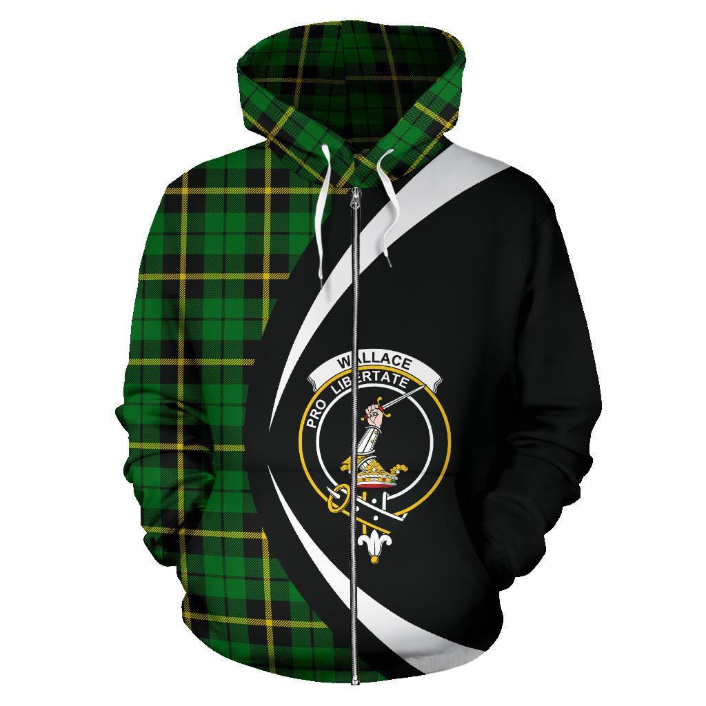 Wallace Hunting - Green Tartan Crest Zipper Hoodie - Circle Style