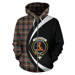 Sutherland Weathered Tartan Crest Zipper Hoodie - Circle Style