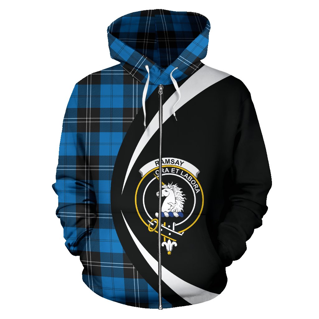 Ramsay Blue Ancient Tartan Crest Zipper Hoodie - Circle Style