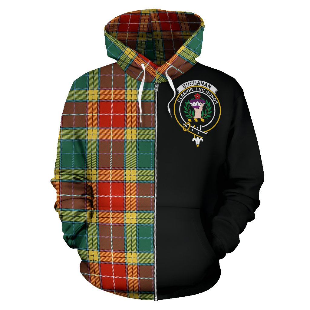 Buchanan Family Old Sett Tartan Crest Zipper Hoodie - Half Of Me Style