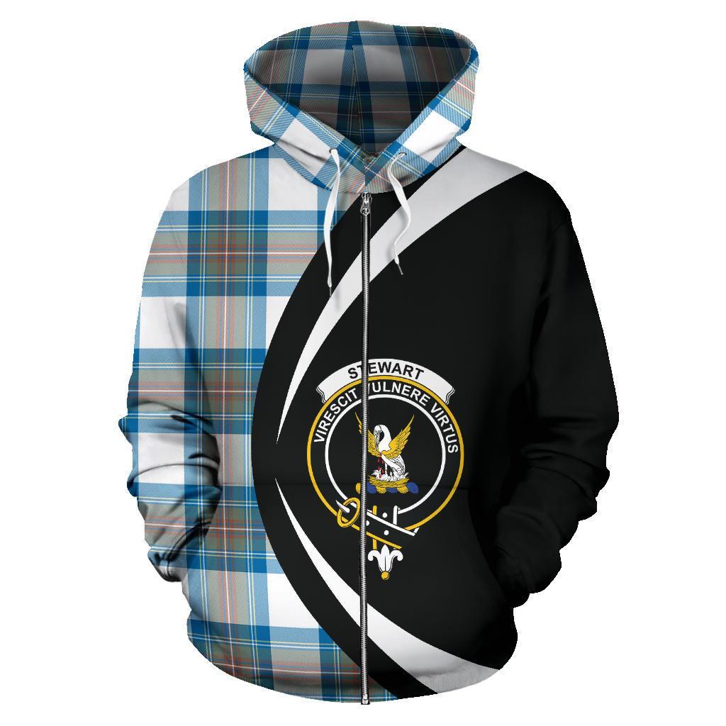 Stewart Muted Blue Tartan Crest Zipper Hoodie - Circle Style