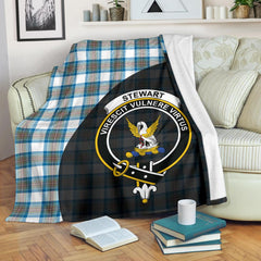 Stewart Muted Blue Tartan Crest Blanket - 3 Sizes