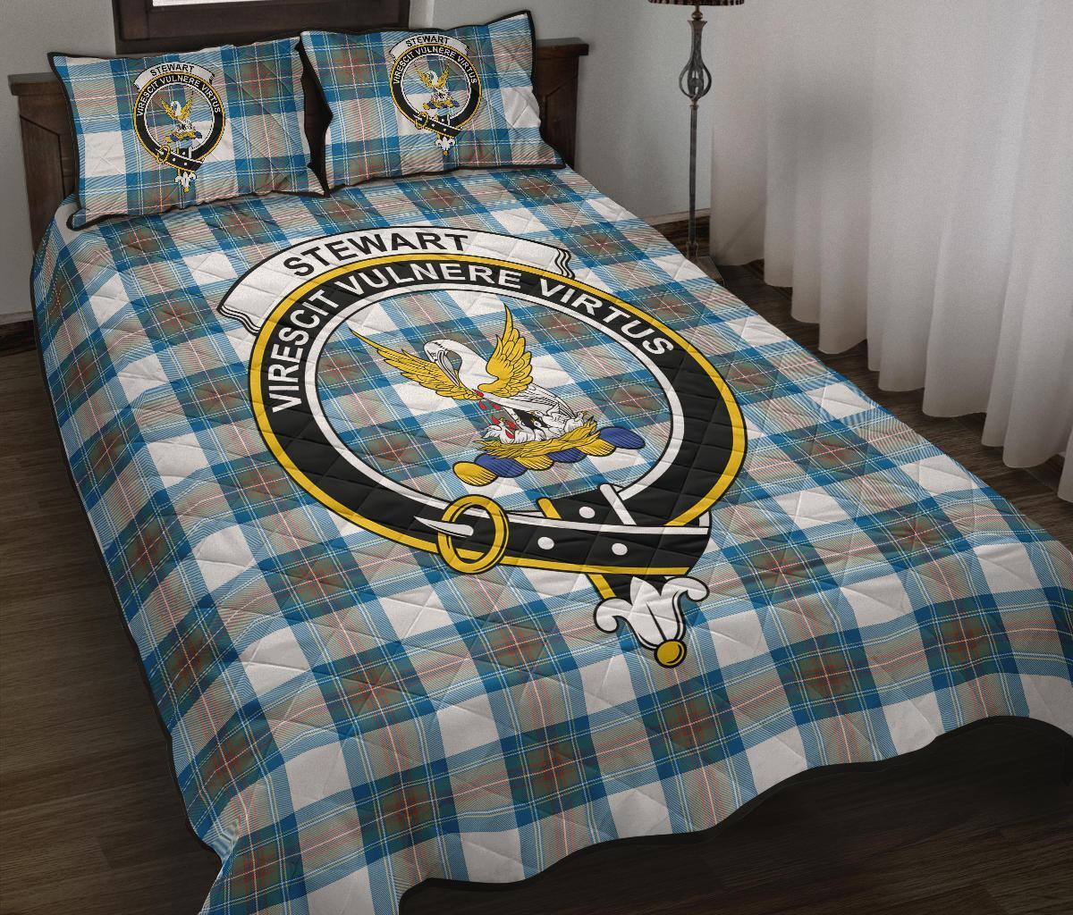 Stewart Muted Blue Tartan Crest Quilt Bed Set