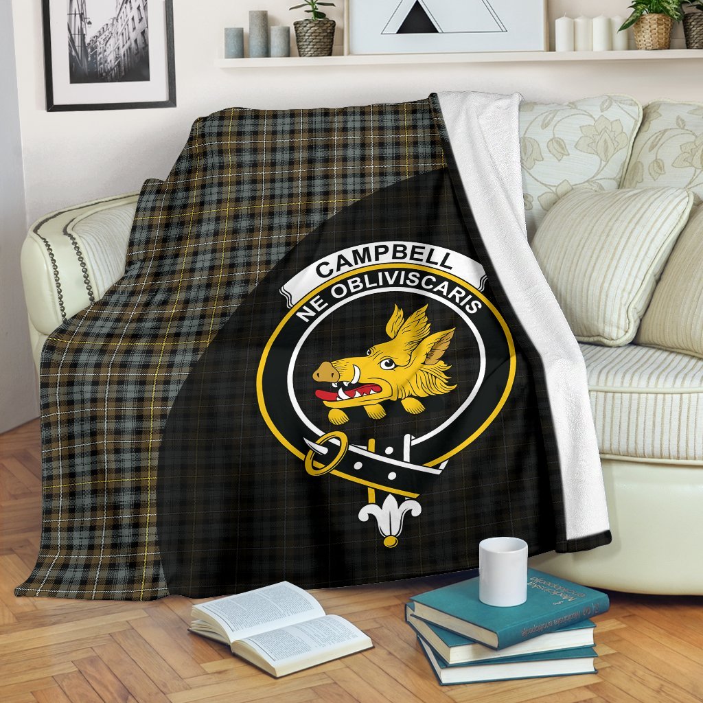 Campbell Argyll Weathered Tartan Crest Blanket Wave Style